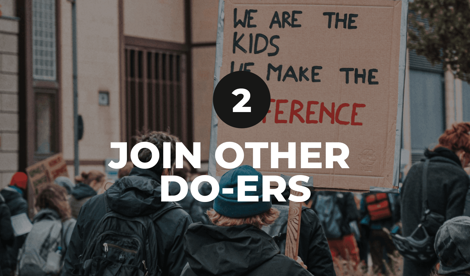 Title: "2. Join other do-ers" (With image of people protesting)